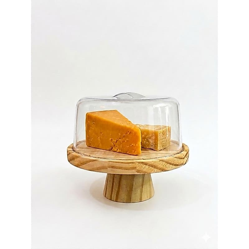 Porta Queijo Queijeira de Madeira Com Pé e Tampa Acrílica Premium Porta Queijo Ricota 18 cm