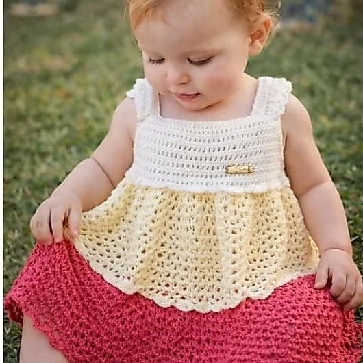 Vestido Infantil de Crochê 3 Marias Colorido | Artesanal | 1 Ano | Moda Bebê