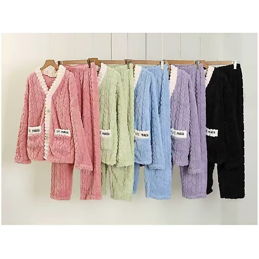 Pijama Feminino Soft Peluciado Com Botões Inverno Conjunto Roupa De Dormir Macia