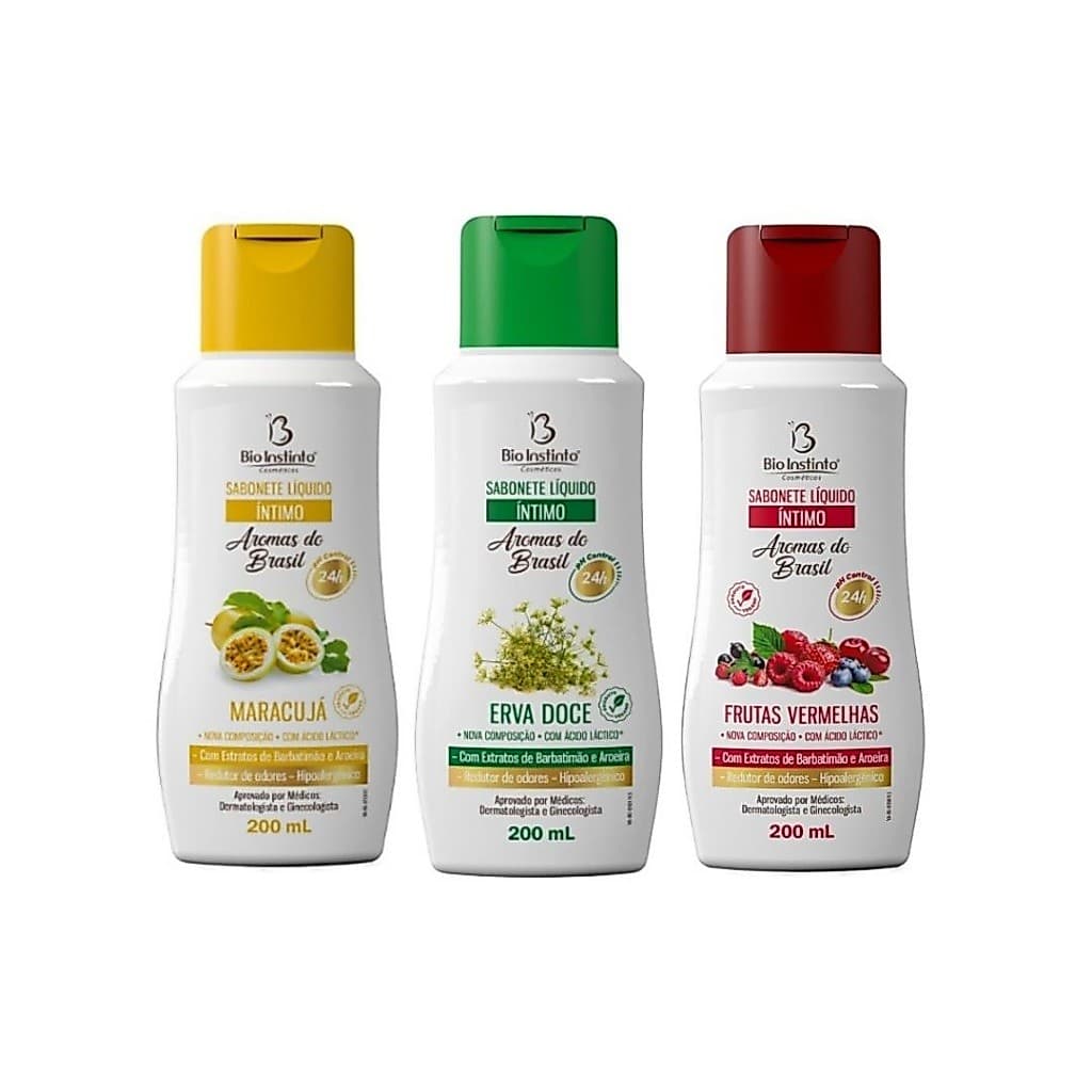 Kit c/ 3 Sabonetes Líquido Íntimo Aromas do Brasil Erva Doce, Frutas Vermelhas e Maracujá Bio Instinto 200ml