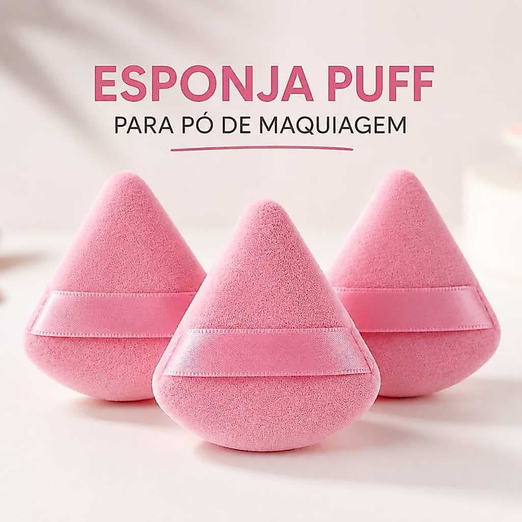 Kit 3 Esponjas Puff Triangular De Veludo Para Maquiagem Pó Base Corretivo Acabamento Perfeito Macio
