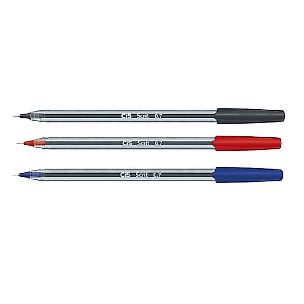 Caneta Esferográfica Cis Scrit 0,7mm Kit com 3 unidades (1 Azul, 1 Preta e 1 Vermelha)