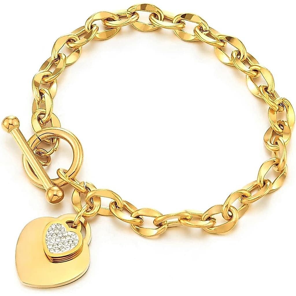 Pulseira feminina Coolsteelandbeyond em aço inoxidável com pingente de cristal, pingente de cristal de zircônia em tom d