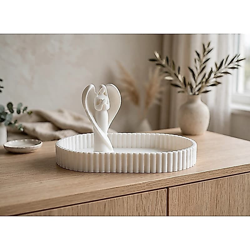 Bandeja Decorativa Oval + Estatueta Anjo da Guarda Branco - Aparador Sala