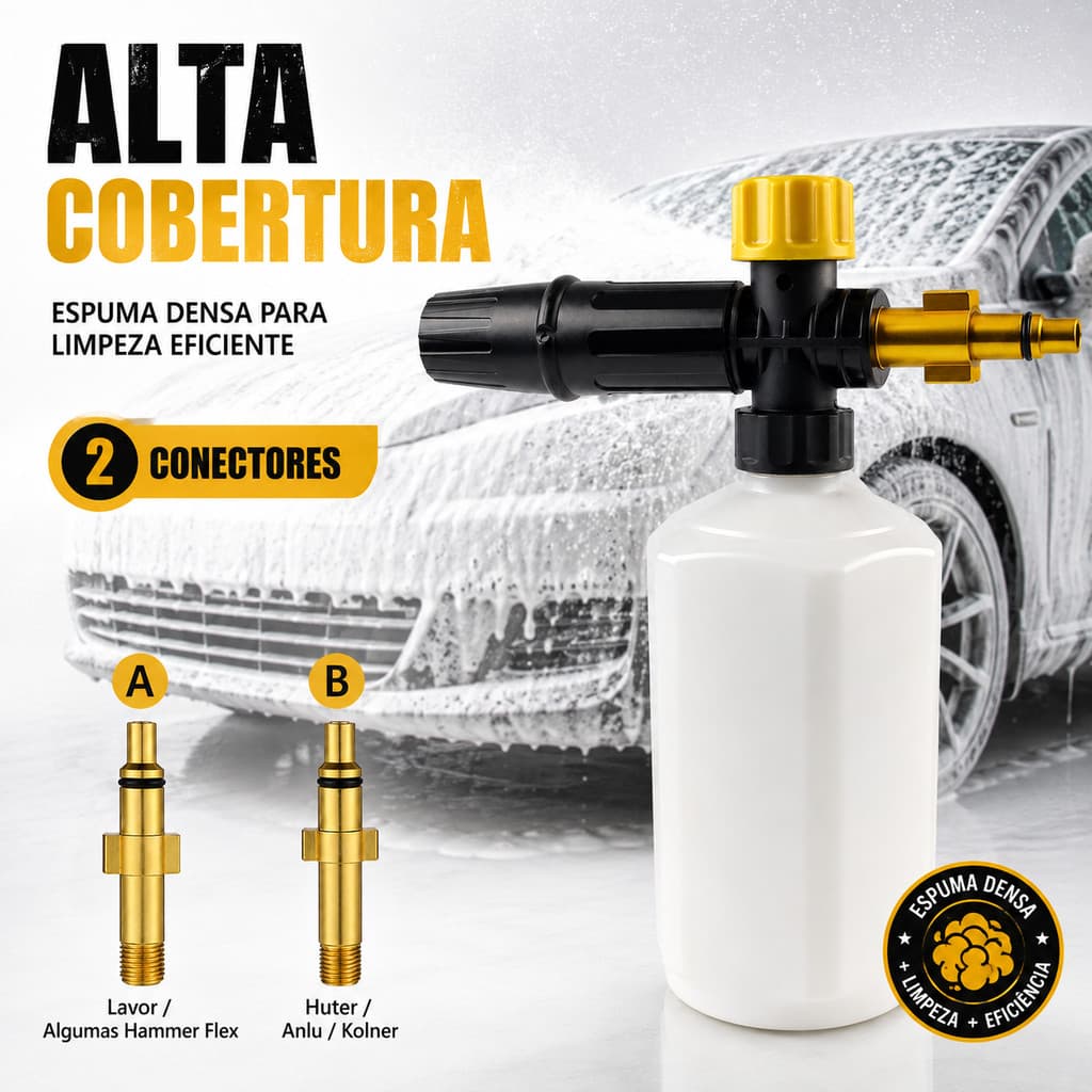 Canhão de Espuma Snow Foam 600ml para Lavadora Alta Pressão WAP ECOFÍ Lavor Vonder Engate Rápido Lavagem Automotiva