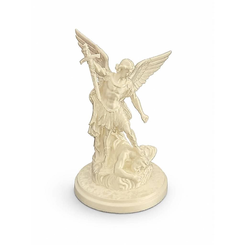 Imagem São Miguel Arcanjo Miniatura Branco – Estátua Católica Decorativa para Altar e Oração