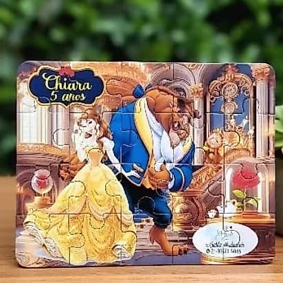 Quebra-Cabeça Personalizado Bela e a Fera com Caixinha | Lembrancinha Infantil