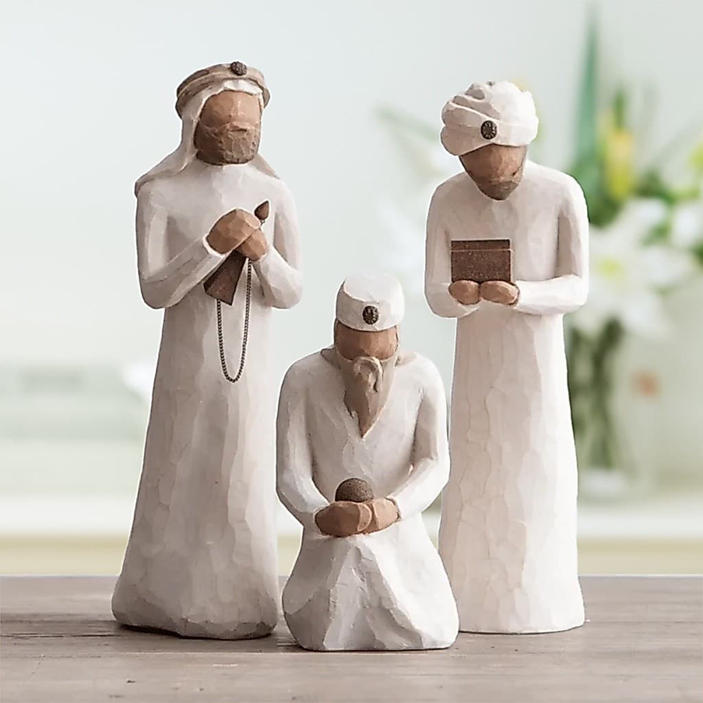 Conjunto De Quatro Peças De Enfeites De Grupo De Calha De Cavalos , Religiosos De Nascimento De Jesus , Artesanato Em Re