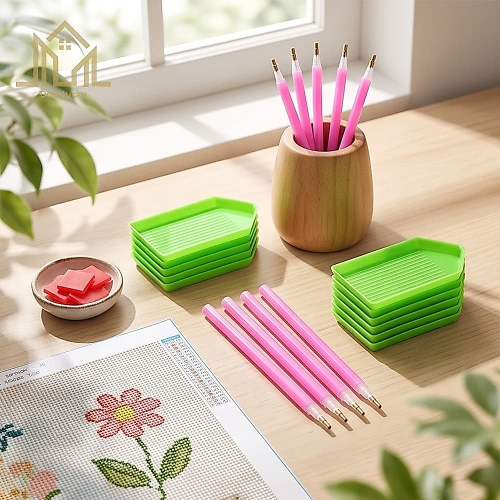 24 Unidades Kit De Arte Diamante Canetas De Perfuração De 8 Pontos 8 Bandejas De 8 Conjunto De Acessórios De Pintura De