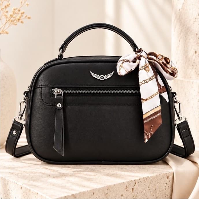Bolsa Feminina com Alça Lateral Transversal Faixa de Mão de Couro Sintetico PU Casual Elegante Compacta Tiracolo Lenço