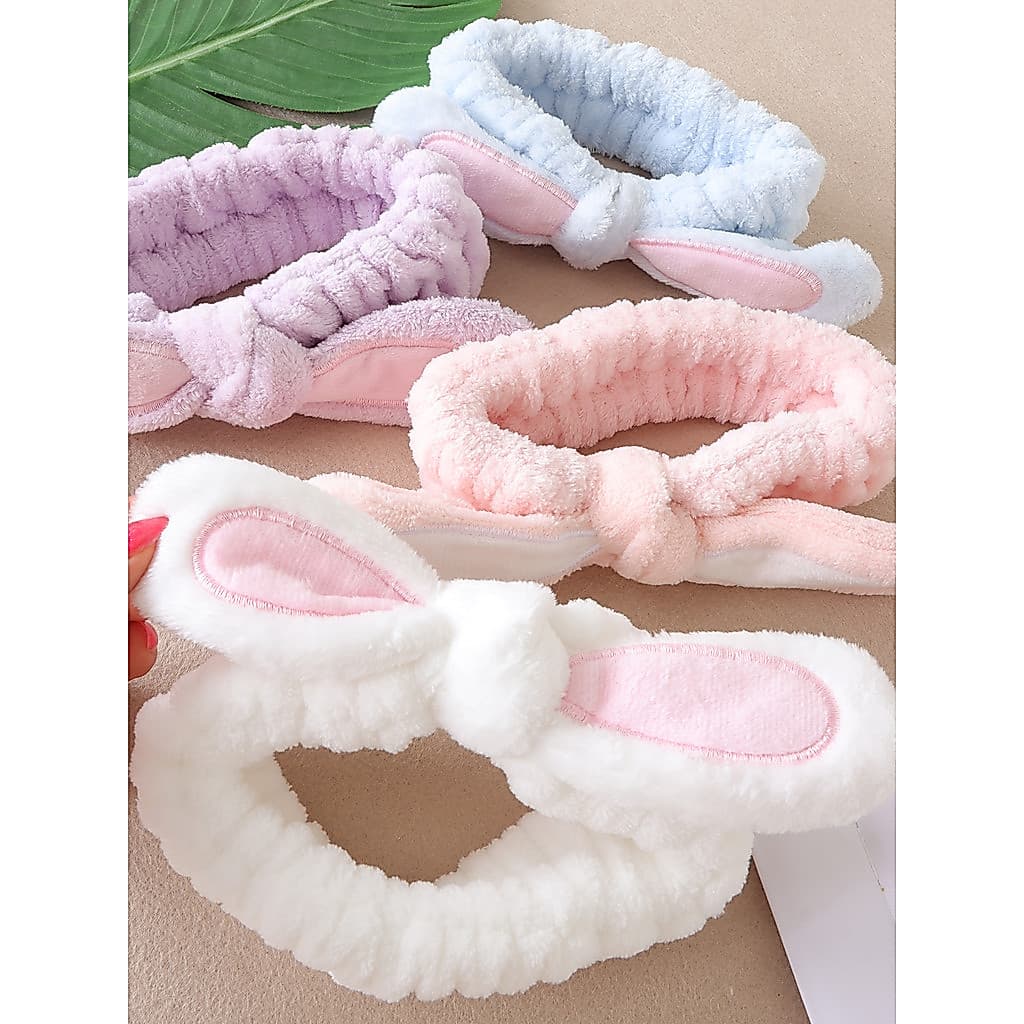 Bonito orelhas de coelho de pelúcia bandana feminino rosto lavagem à prova de umidade bandana de pelúcia G53