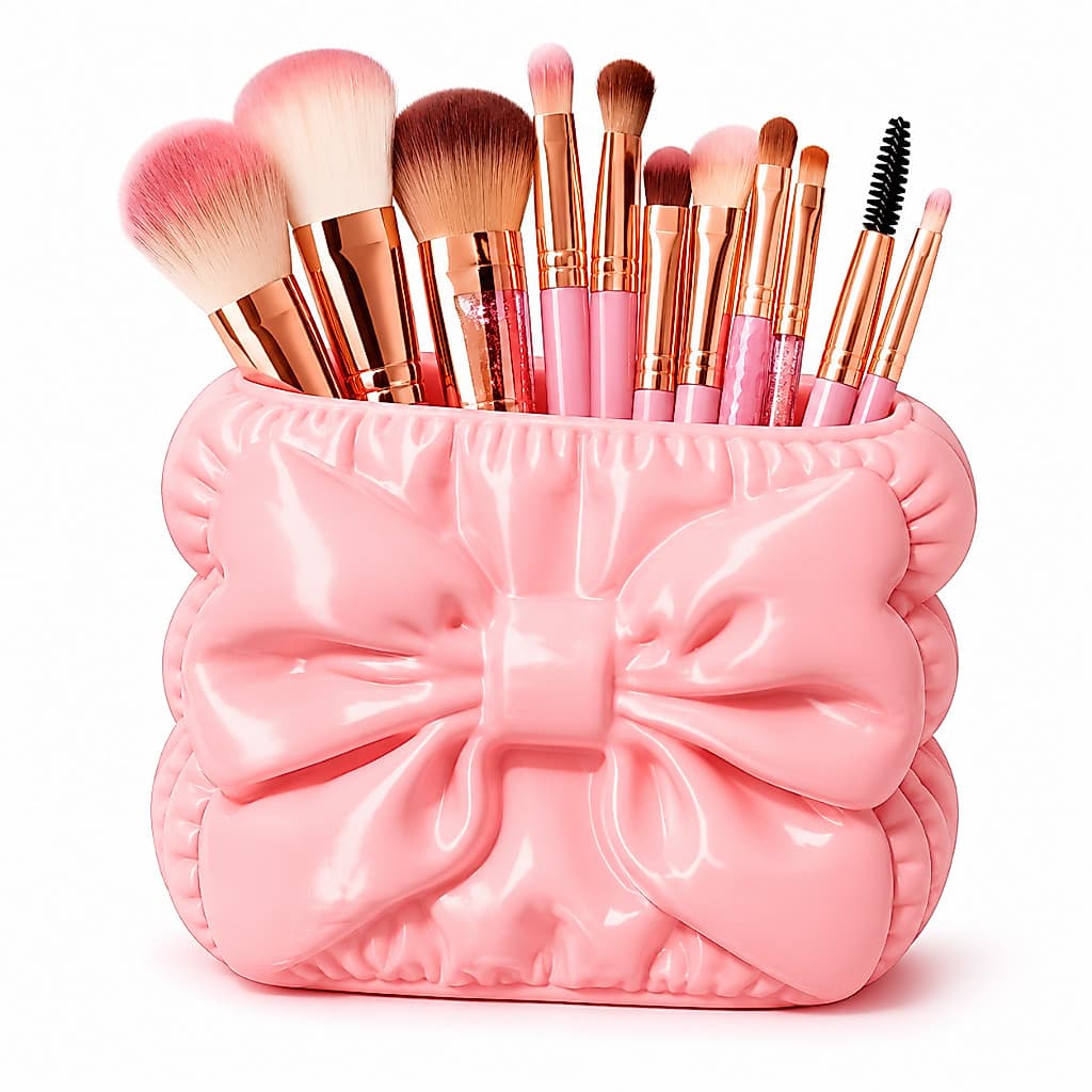 Organizador Decorativo com Laço – Caixinha para Acessórios, Maquiagem e Pequenos Objetos Rosa