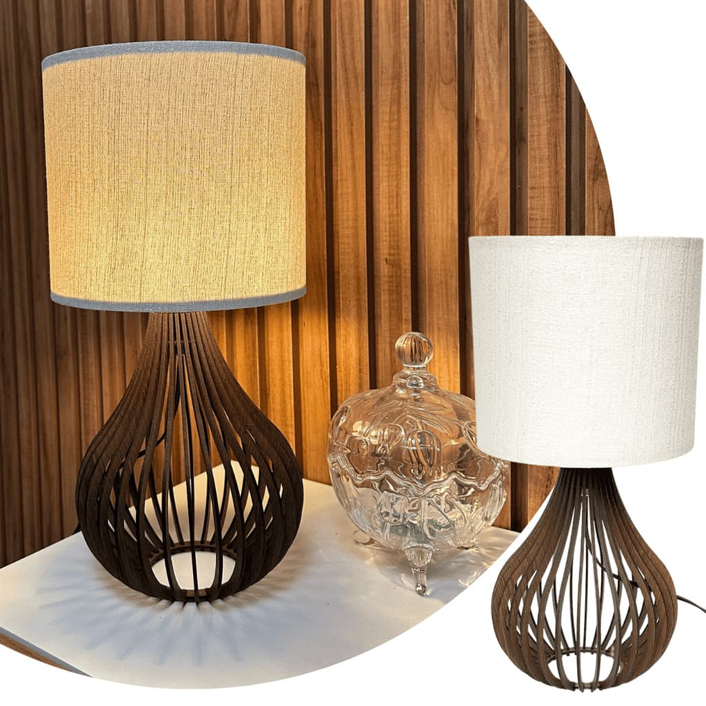 Abajur Luminária De Mesa Decoração Bellis 41 Cm Escritório Sala Quarto Cor imbuia Estrutura MDF