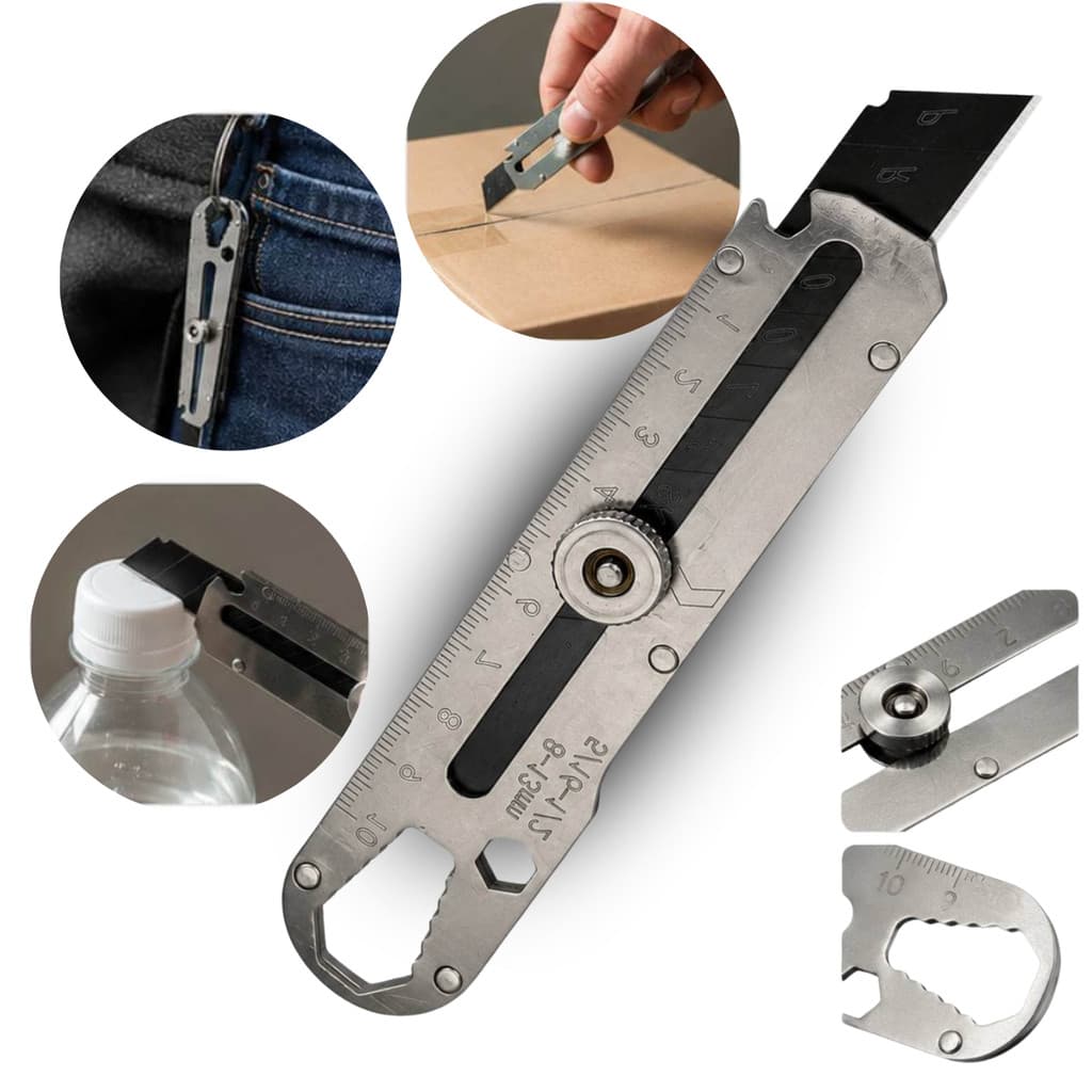 Estilete Multifuncional Aço Inox Profissional Multiuso Lâmina SK5 Com Trava Segurança