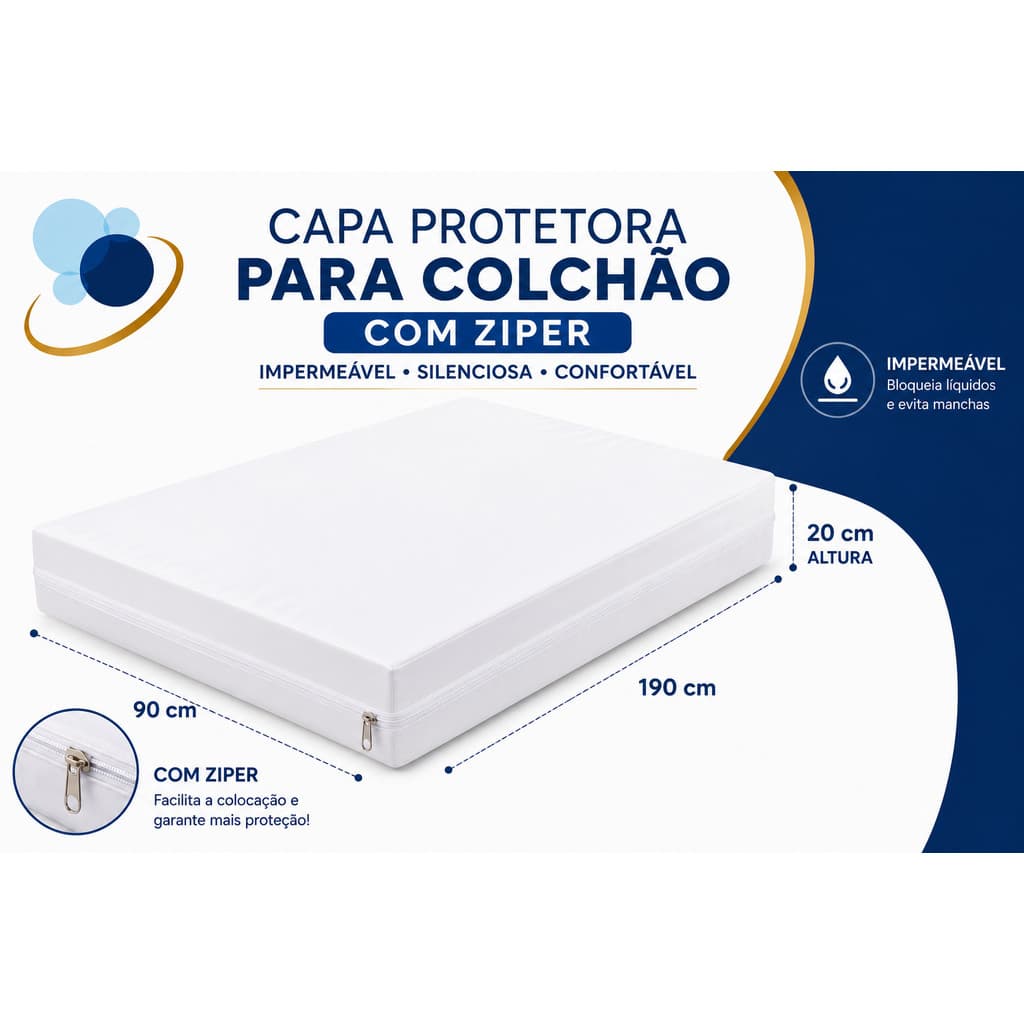 Capa Protetora para Colchão TAMANHO SOLTEIRO MODELO Jasmim com Zíper em L | Proteção, Higiene e Durabilidade SOLTEIRO