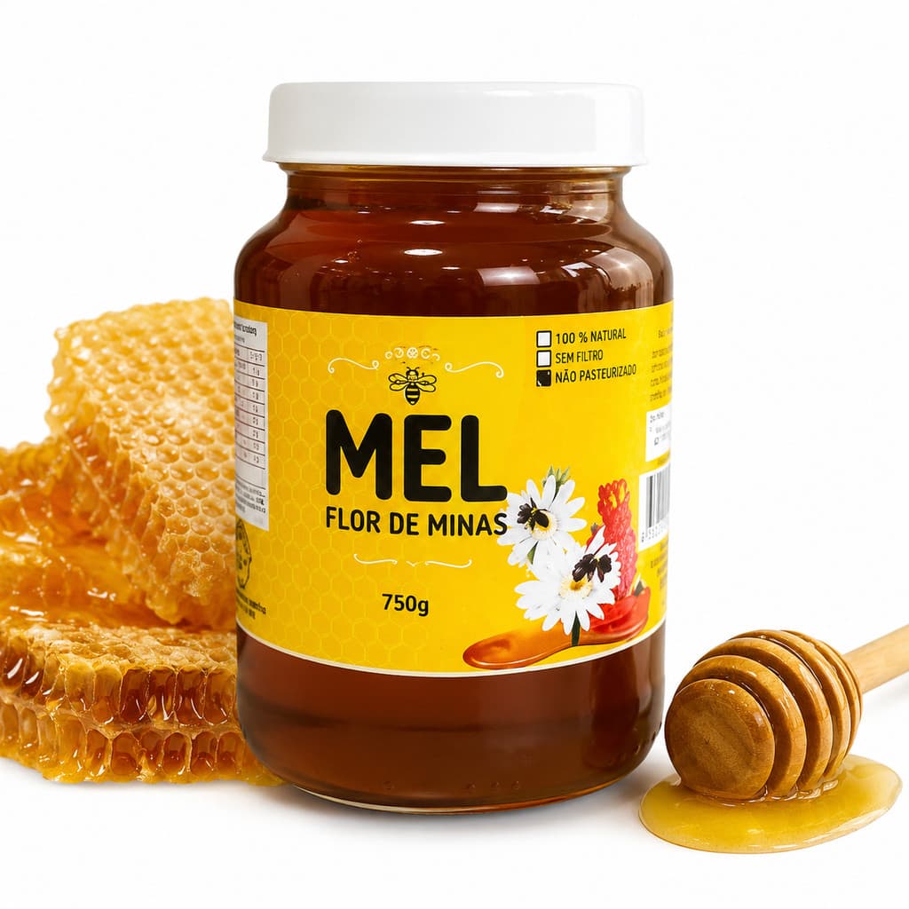 Mel de Flores Minas 750g Pote De Vidro com Favo de Abelha Selvagem Natural Doce Medicinal