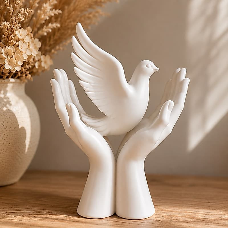 Escultura Divino Espírito Santo Decorativa Mãos de Proteção Decoração Religiosa 3D