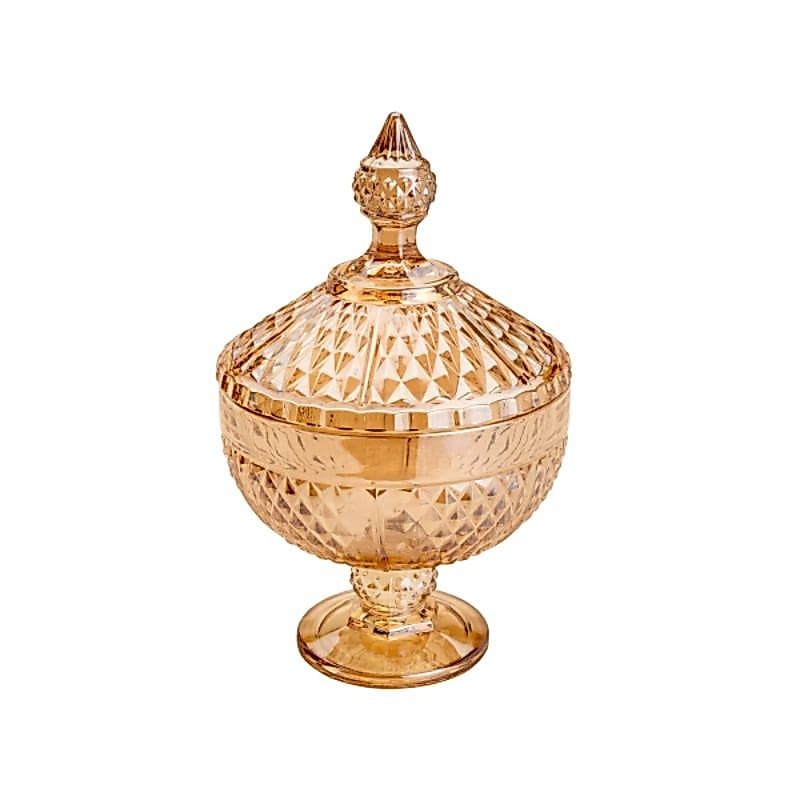 Bomboniere Vidro 23cm Com Tampa Ambar
