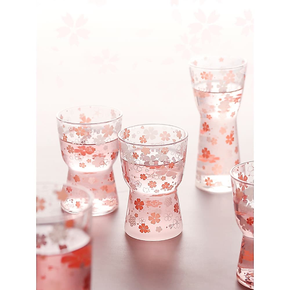 Jiutu copo de água de vidro fresco bonito copo de chá transparente flor de cerejeira pequeno Floral copo bebendo verão f