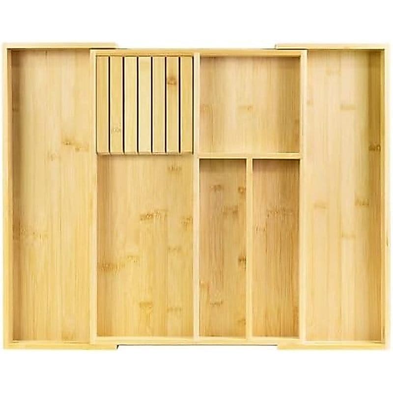 Organizador De Gaveta De Talheres De Bambu VaeFae Para Cozinha , Utensílios Expansível Com Bloco De Faca , Bandeja Divis