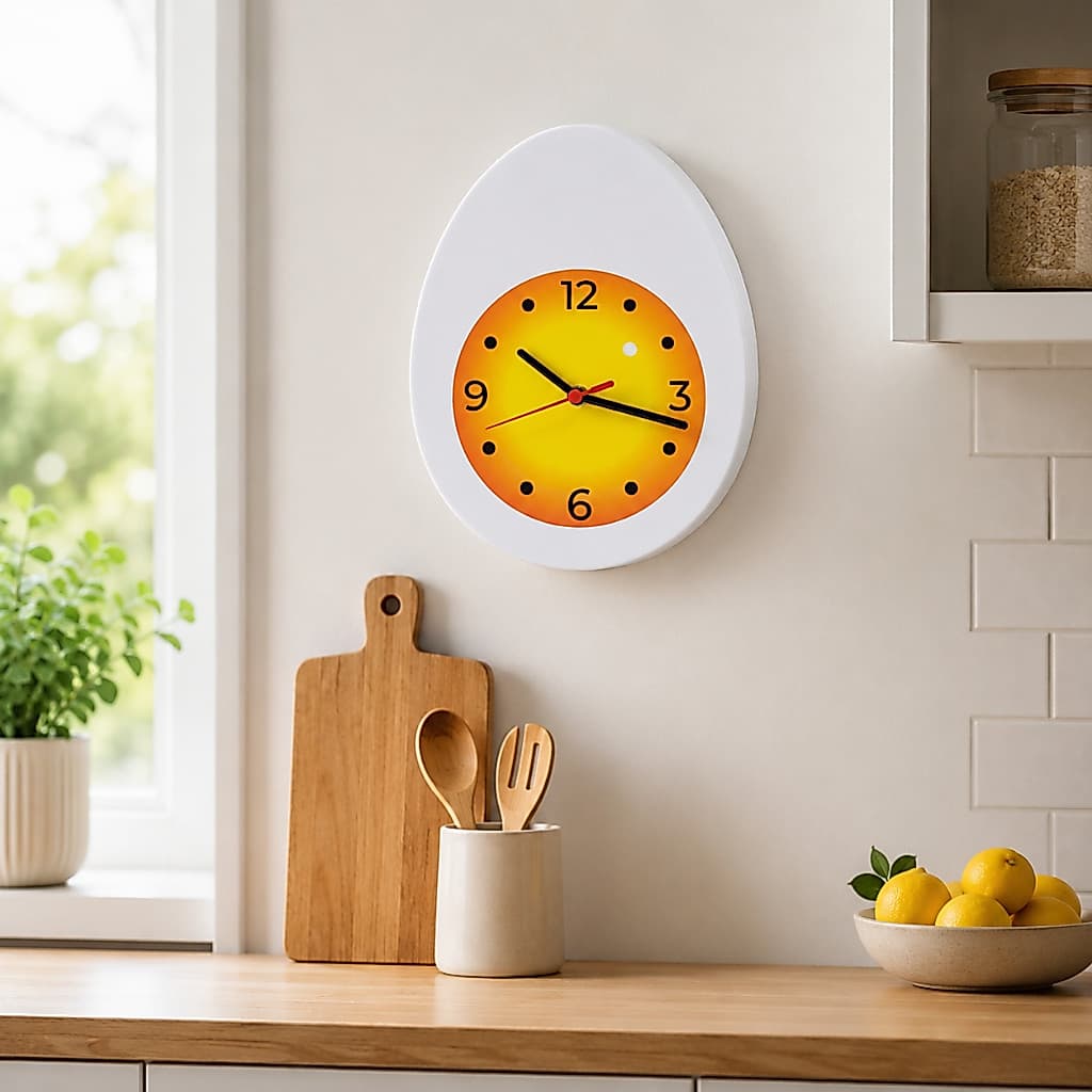 Relógio de Parede Divertido Formato Ovo Cozido Decorativo Casa e Decoração Mdf Branco