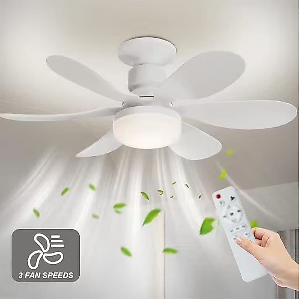 Ventilador De Teto Wind Light Silent Controle Remoto Lâmpada Led 60W Silenciosa 6 Folhas