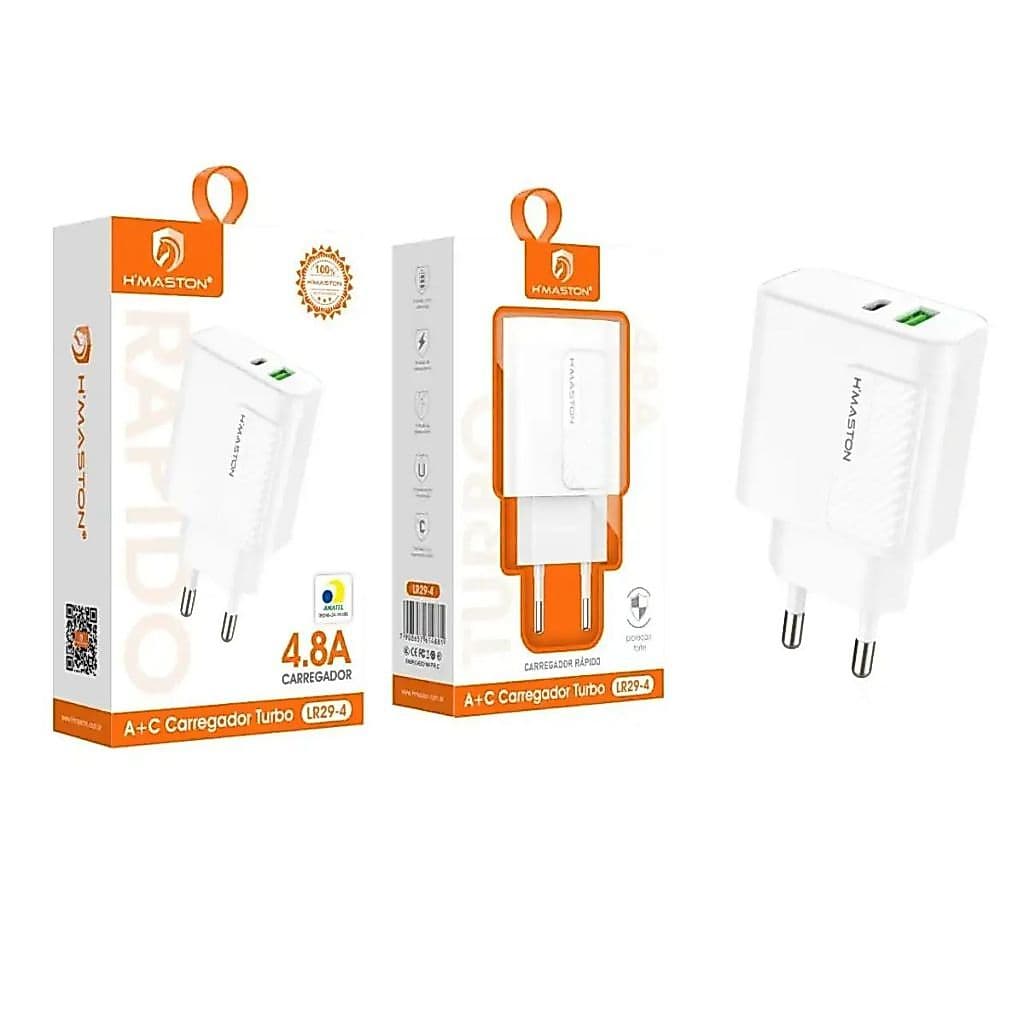 Carregador Rápido Universal com 2 Portas HMaston LR29-4 para Celulares e Tablets Branco