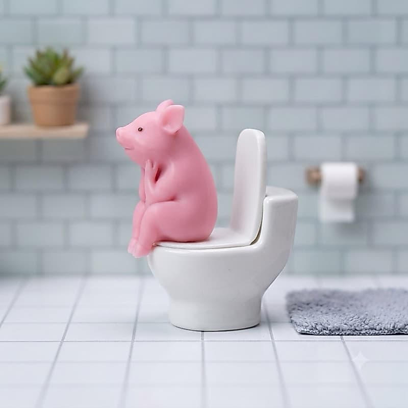 Estátua De Porco Em Miniatura , Sentado No Banheiro , Mini Brinquedo Animal , Estatueta De Porquinho