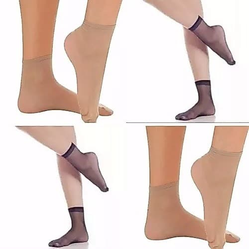 kit 10 Pares Meia Fina Soquete Feminina Cor Pele/ Preto/ Branco