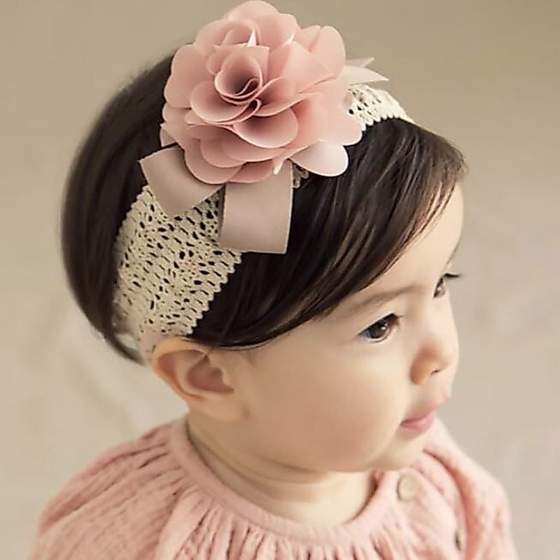 Faixa De Cabeça De Flor De Bebê Menina Cor-De-Rosa Para Meninas