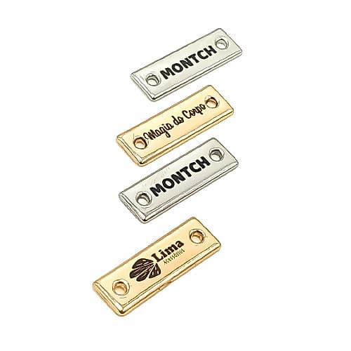 Tag de Metal Personalizada 2,4x0,8 cm com Furos Laterais – 10 Unidades