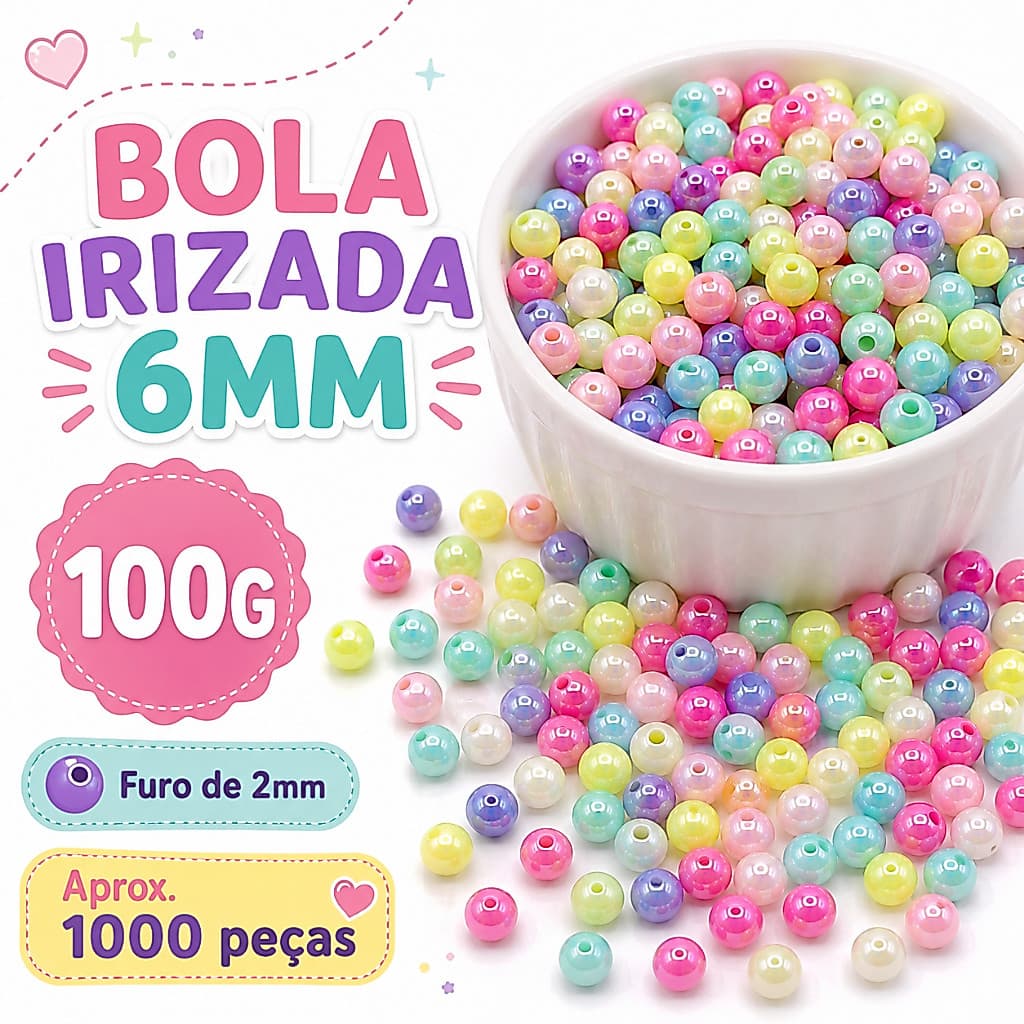 Aprx 1000 Peças Kit Miçanga Infantil Bola Irizada 6mm Para Pulseira, Colar, Acessórios