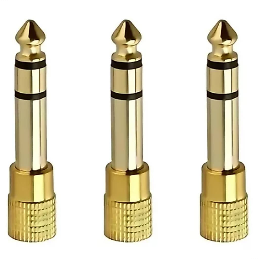 Kit 3 Plug Conector Adaptador P2 Fêmea para P10 Macho Estéreo – Gold Premium Áudio Profissional