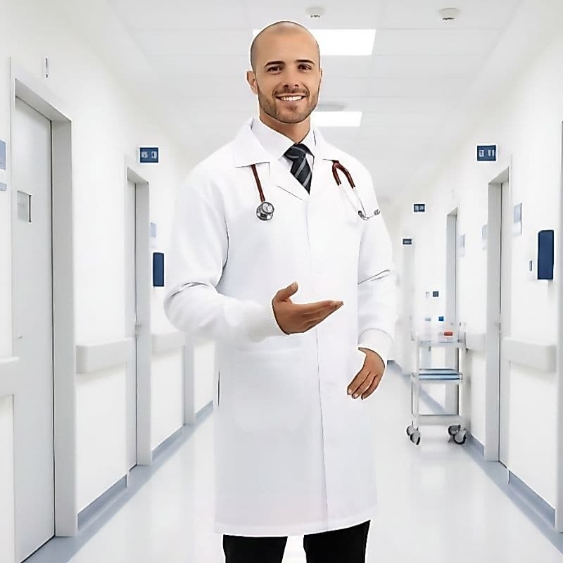 Jaleco Branco Gabardine com Botão Profissional Médico Faculdade Laboratório Clínica Veterinário