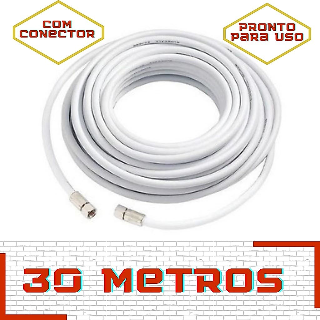 30Mt Cabo Coaxial Branco P/ Antena Tv Pronto Com Conectores