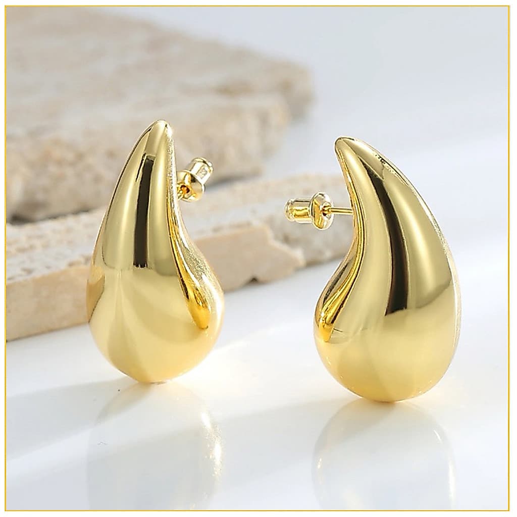 Brinco Gota orgãnica D' Agua Virgula Lágrima Clássico Dourado ou Prata Folheado Super Leve