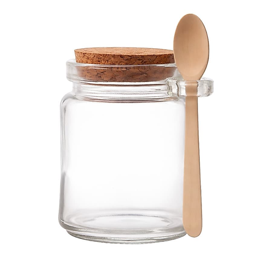 Porta Pote Tempero Saleiro Vidro com Colher de Bambu e Tampa Rolha 200ml