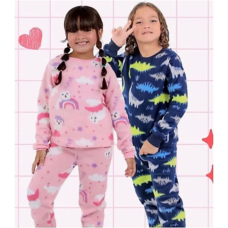Conjunto pijama infantil de frio em soft para o inverno TAM. 1 ao 16