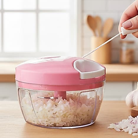 Processador Manual de Alimentos 500ml com 3 Lâminas Cores Rosa Branco Vermelho Cinza