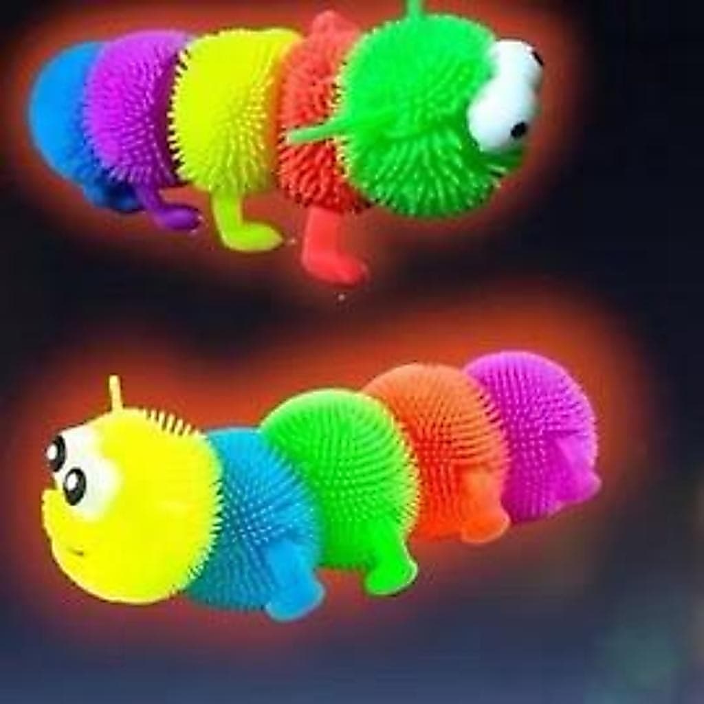 Brinquedo Infantil Centopéia Lagarta com Luz De Apertar E Esticar Colorida