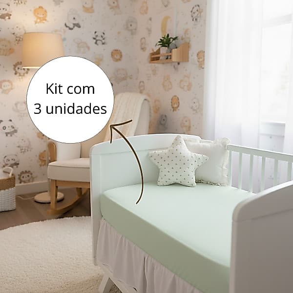 Kit 3 Lençol Com Elástico MINI BERÇO PEQUENO 89X38cm Percal 400 Fios Toque Macio