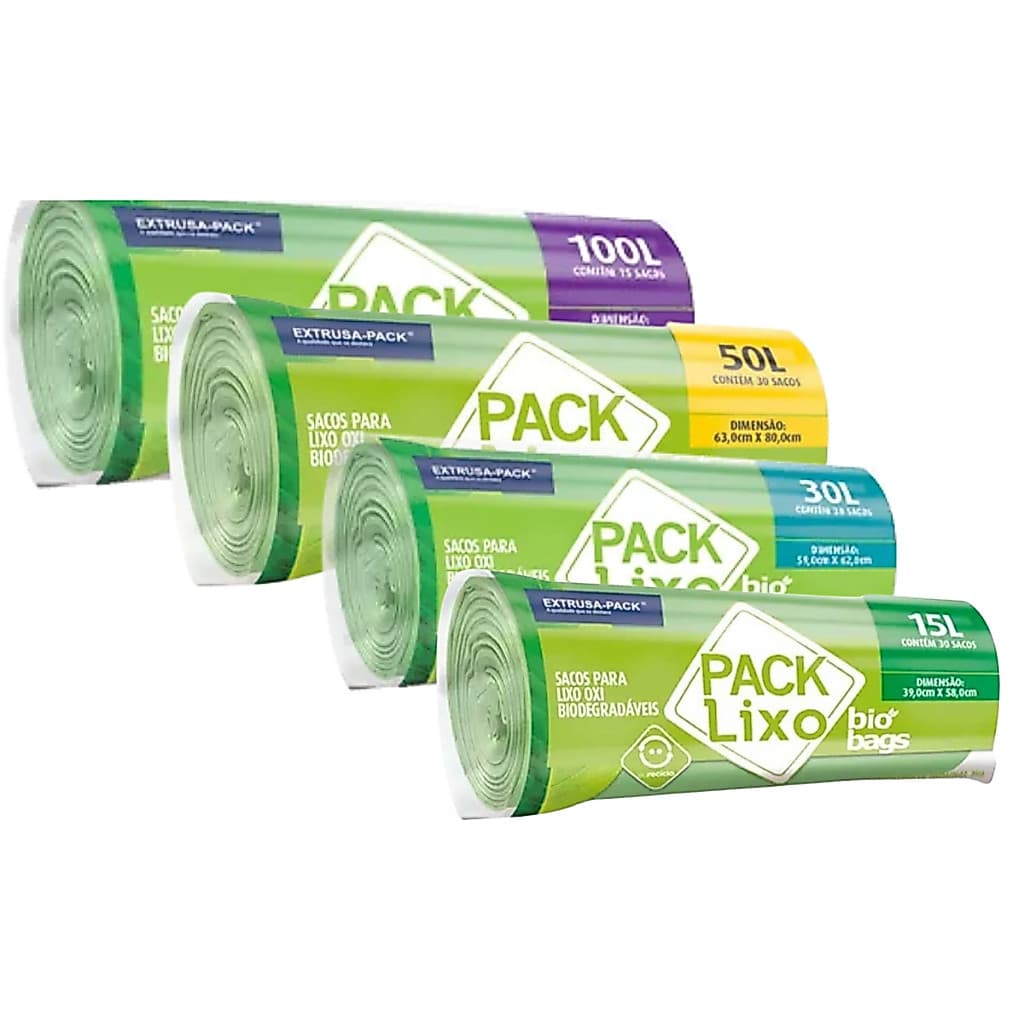 Saco Lixo Sustentável Biodegradável Verde 15/30/50/100l