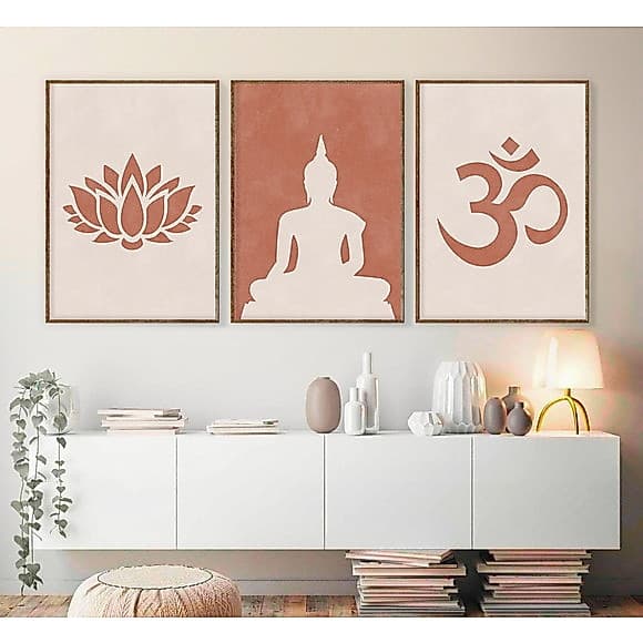 Quadro Decorativo 3 Peças Buda Boho Mandala Zen Espiritual Sala Quarto Decoração Parede