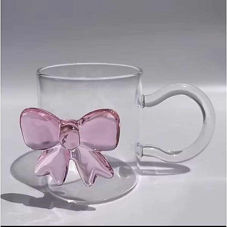 Caneca de vidro com laço 3D rosa 300ml