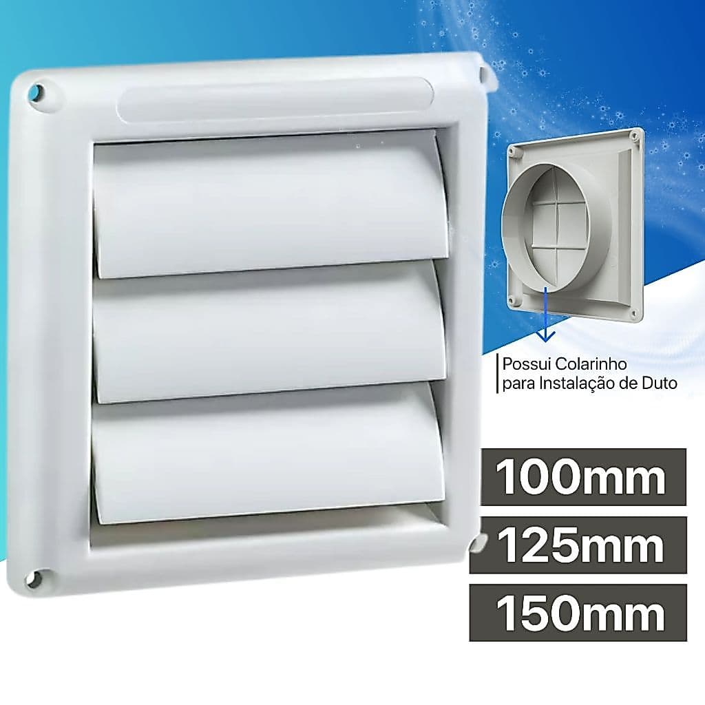 Grade Grelha Externa Veneziana 100mm 125mm 150mm Auto Fechante Para Duto Tubos Coifa Exaustor