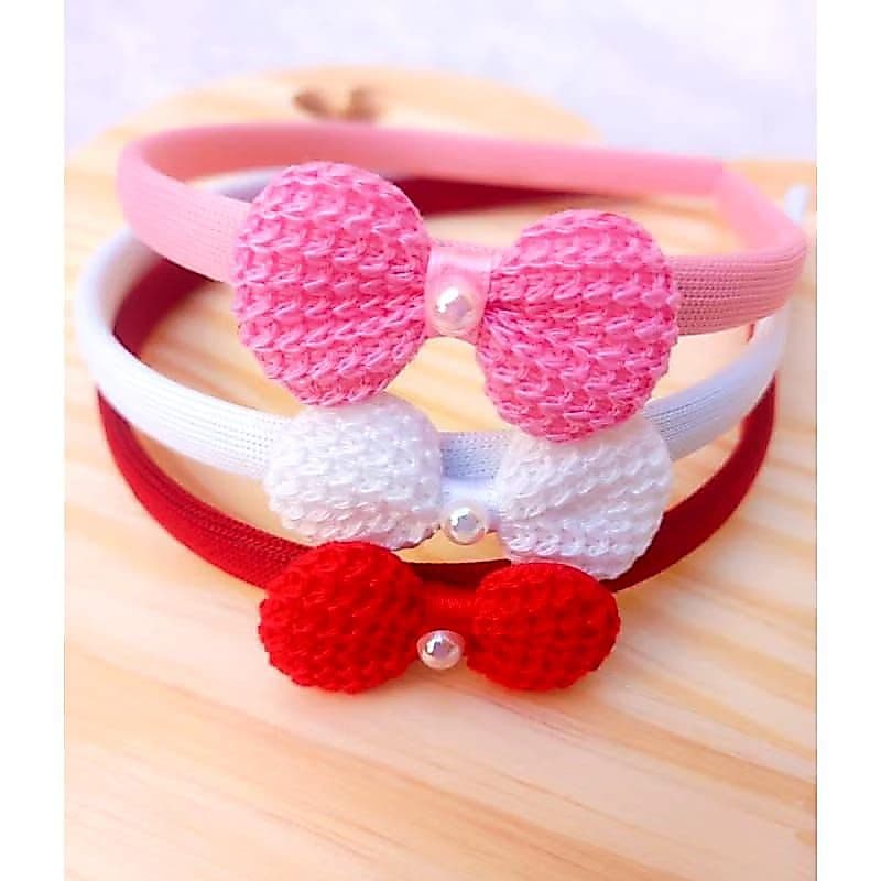 Kit 3 Tiaras Com Lacinho de Croche e Meia Pérola Arquinho Diadema 3 Peças Acessório de Cabelo Infantil Kit  Menina