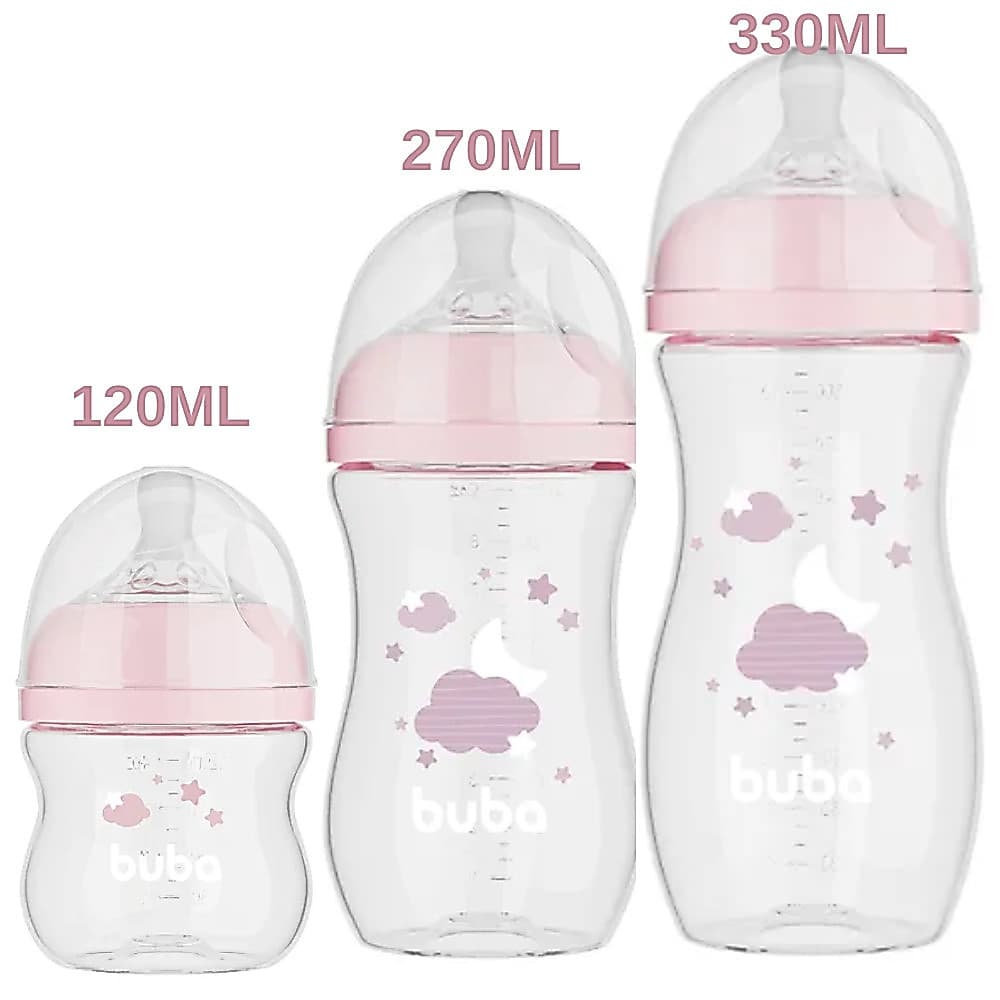 KIT C/ 3 MAMADEIRAS EASY FLOW NUVEM ROSA 120ML/270ML/330ML - BUBA