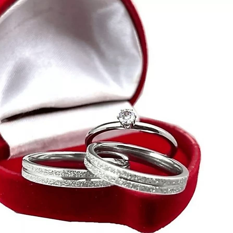 Par De Aliança Com Solitário Namoro Compromisso Diamantada Aço Inoxidavel 6mm