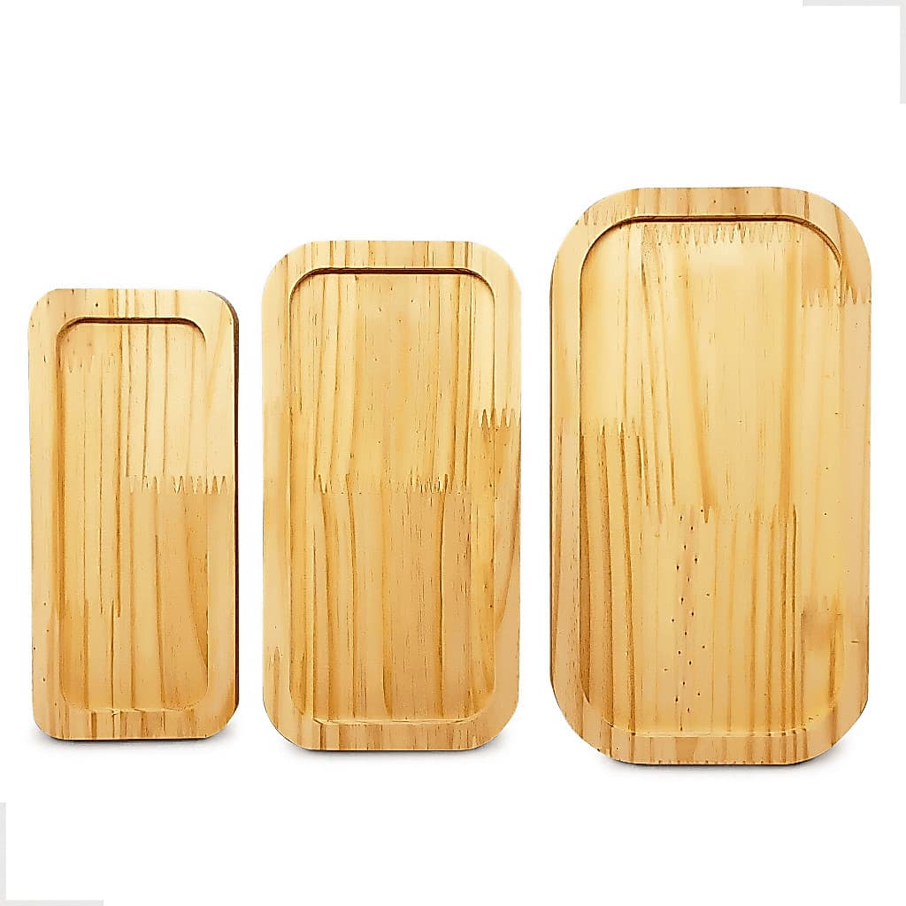 Kit 3 Bandejas Petisqueira Tabua Servir Decoração Madeira Pinus Gamela Cozinha Organizar Mesa Posta