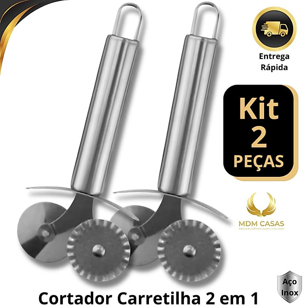 Utensílio Cozinha Carretilha Dupla Aço Inox Para Cortar Massas Pastel Pizza Corta e Fecha